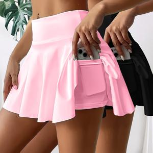 TEMU 2pcs 세트 여름 여성용 얇고 통기성 좋은 스포츠 테니스 스커트 & 반바지 투인원 스커트 + 반바지 (옆면에 포켓 1개 포함), 편안한 탄성 러닝 요가 피트니스 여성용 스커트 - 세탁기 사용 가능