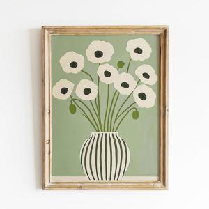 TEMU 2D 플랫, 2D 플랫, 빈티지 아트를 특징으로 하는 프레임리스 캔버스 포스터, 플로럴 디자인, 화병에 담긴 흰색 데이지 프린트, 벽걸이 캔버스 그림, 침실 및 거실 벽 장식, 주방 및 복도 벽 장식
