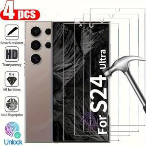 TEMU 4개 강화유리 화면 보호필름 - 9H 경도, 고해상도, 지문 방지, 스크래치 방지, 기포 없음, 삼성 갤럭시 S22 5G/S22+ 5G/S23/S23+/S24/S24 플러스/S24 울트라/S25/S25 플러스/S25 엣지 시리즈 호환