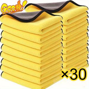 TEMU 10/30개입 고강도 자동차 클리닝 타월 - 흡수력 뛰어난, 보풀 방지, 노란색 및 검은색 테두리 - 차량 세차, 디테일링 및 차고 청소에 적합, 초흡수성 소재로 제작, 전문가 및 가정용