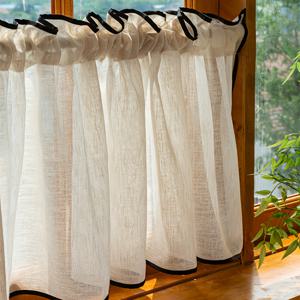 TEMU 1개, 일본 스타일 블랙 트림 반차광 패션 쇼트 커튼, 상단 로드 포켓, 고품질 소프트 단열, 안감 없음, 세탁 가능, 주방·카페·베이 윈도우·발코니 장식용