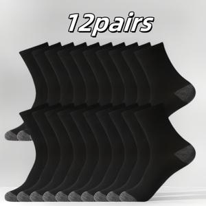 TEMU 남성용 작업 및 레저 양말 12켤레, 냄새 방지 및 땀 흡수, 편안하고 통기성 좋음, 모든 계절에 적합, 운동 양말, 손세탁 또는 세탁기 사용 가능, 내구성, 클래식 색상, 쉬운 스타일, 땀 방지