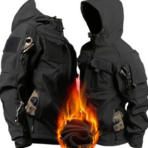 TEMU 남성용 소프트쉘 자켓, 가을/겨울 아웃도어 스포츠, 멀티 포켓 후드 지퍼 안감 자켓, 야외 캠핑, 스키, 하이킹용 방풍 보온 , 낚시 및 건설 작업에 적합