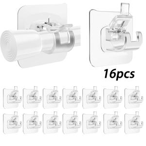 TEMU 16개/22개 드릴 불필요 커튼봉 브래킷, 커튼봉용 자가 접착 후크, 벽걸이 커튼 지지대용 조절식 클램프 후크, 못 없이 걸이 랙 브래킷