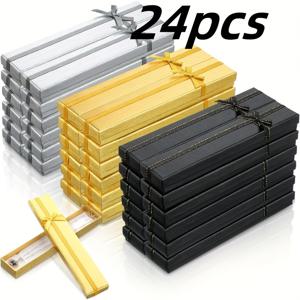 TEMU 24개/주얼리 선물 상자 대량 구매 긴 빈 목걸이 선물 상자, 팔찌용 뚜껑 및 리본 포장, 결혼식 크리스마스 생일 기념일 선물