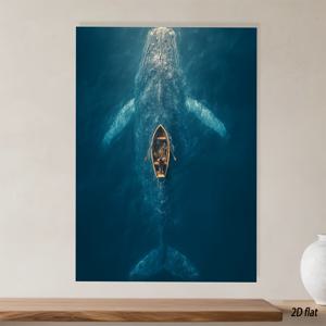 TEMU 2D 플랫, 2D 플랫, 바다 장면에 고래와 보트가 있는 2D 플랫 캔버스 벽걸이 액자 - 거실, 침실, 사무실 및 카페에 적합한 현대적인 프레임리스 고래와 보트 유화, 포스터 - 바다 테마 장식 선물 아이디어