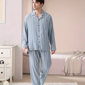 TEMU 남성용 신상 캐주얼 심플한 턴칼라 가디건 & 긴팔팬츠 수면복 세트