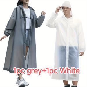 TEMU 2개 세트 (화이트 1개 + 그레이 1개) 남녀공용 아웃도어 방풍 고품질 EVA 강화 1개 비옷 - 조절식 모자끈 디자인 + 긴소매 드로스트링 | 경량 디자인 | 하이킹, 사이클링, 여행, 낚시용