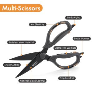 TEMU 수입형 전문가용 다목적 가위 - 편안한 손잡이, 내구성 있는 구조, 가금류, 해산물 등을 위한 날카로운 절단, 가정용 주방 가위, 사무용 가위, 재단사용 가위, 산업용 가위, 여성용 가위, 가위, 블랙