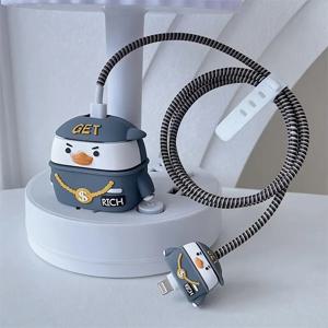 TEMU 귀여운 만화 풍부한 오리 녹색 오디오 모양 고속 충전기 보호 케이스, 아이폰 18W 20W 아이폰 14 13 12 11 Pro Max 호환 고속 충전 케이블 충전 헤드 커버 케이블 추가 데이터 케이블 보호 케이스 4-In-1