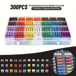 TEMU 300개 자동차 퓨즈 세트 (미니, 스탠다드, 퓨즈 포함, 2A-40A) - 헤드라이트, 라디오, ECU 수리용 풀러 포함, 자동차 및 트럭 등 다양한 차량에 적합
