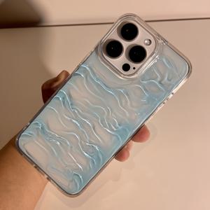 TEMU 아이폰 케이스: 니치 수제 투명 민트 블루 물결 무늬, 애플 15 프로맥스 15 프로 15 플러스 15 케이스 14 프로맥스 14 프로 14 플러스 14 13 프로맥스 13 프로 13 커플 창의성 12 프로맥스 12 트렌디 11 프로맥스 11 호환