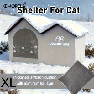 TEMU KEMORELA 편안한 방 모양 비와 눈 보호 캣&독 쉘터 - 야외 애완동물 공간 둥지, 내구성 옥스포드 원단, 사계절 보호, 바람과 비에 강함, 고양이와 중형견에 적합