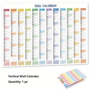 TEMU 1개 2026년 대형 벽걸이 캘린더, 생생한 365일 디자인, 스티커 및 테이프 포함. 이 연중 플래너는 메모 섹션이 포함되어 있으며 사무실, 학교 또는 집을 정리하는 데 이상적입니다.