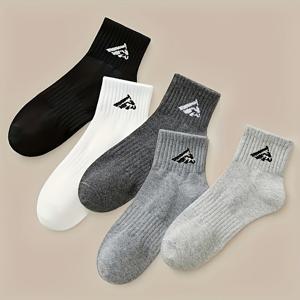 TEMU 혼합 색상 5팩 반바지 양말 - 남성용 수직 줄무늬 번호 발목 양말