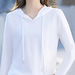TEMU 솔리드 컬러 후드 긴팔 티셔츠 여성용 2025 봄/가을 신상 한국 버전 니치 디자인 센스 캐주얼 셔츠 탑 속옷