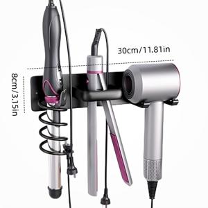 TEMU 벽걸이형 헤어드라이기 홀더, 겸용(드릴/무드릴) 욕실 수납함, 고데기, 스트레이트너, , 헤어드라이기용