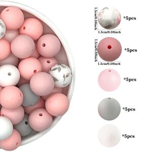TEMU 25개/50개 15mm 핑크 로즈 라운드 구슬 혼합 시리즈 실리콘 원형 구슬 루즈 비즈 DIY 핸드메이드 목걸이용 플라스틱 구슬, 열쇠고리, 가방 체인, 휴대폰 고리, 팔찌, 주얼리 용품
