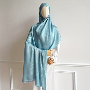 TEMU 여성용 블루 자카드 헤드스카프, 우아한 스타일과 정교한 패턴의 가을-겨울 스카프, 다양한 행사에 어울리는 대형 사이즈의 패셔너블한 다용도 디자인