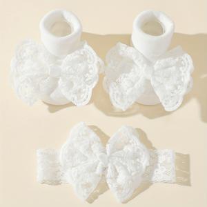 TEMU 1세트 오버사이즈 레이스 자수 달콤한 리본 풀문 스타일 미끄럼방지 뒤집기 양말 + 리본 머리띠, 풀문, 축제, 첫돌 선물용