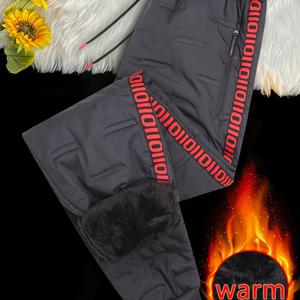 TEMU 남성용 보온 겨울 바지 - 두꺼운 보온 트라우저, 지퍼 포켓 & 신축성 있는 허리밴드, 스키 및 야외 활동용 방한 기능 (세탁기 사용 가능) - 신축성 없음