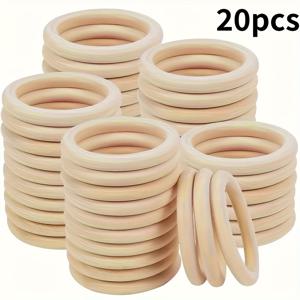 TEMU 20개 70mm 나무 링 - 매끄럽고 내구성 있는 나무 구슬, DIY 공예, 펜던트, 주얼리 제작에 적합 - 팔찌, 귀걸이, 목걸이 등에 완벽 - 초보자와 전문가 모두에게 적합, 주얼리 제작, 공예 용품, 디자인, 매끄러운 질감, 체인 액세서리, 펜던트 등에 사용