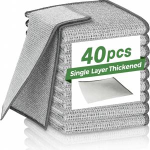 TEMU 40개 스테인리스 스틸 와이어 메쉬 행주 - 주방, 욕실, 접시 및 카운터탑용 다목적 재사용 가능 스크럽 패드 - 내구성 있는 강력한 세척력의 헤비듀티 젖은/청소용 패드, 바쁜 가정을 위한 주방 스크럽 패드