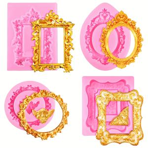 TEMU 바로크 스타일 실리콘 사진액자 몰드 4개 세트 - 우아한 플로럴 디자인, 에어클레이, 폴리머클레이용 내구성 실리콘 몰드