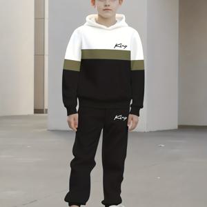 TEMU 3D 프린트 후드 스포츠 세트 남아용, 트렌디 패턴, 봄/가을 신학기 시즌에 적합 - 후드티 및 캐주얼 바지 포함, 13세 이하 어린이를 위한 일반 스포츠 웨어 세트, 야외 활동용