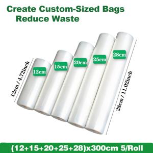 TEMU 5롤 내열 진공 포장 롤 | 자유형태 재단 플라스틱 백, 다양한 폭, 각 3미터, 모든 진공 포장 기기에 호환, 식사 준비, 스테이크 요리, 수비드, 가정 주방 용품에 적합
