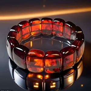 TEMU 버마 블러드 앰버 팔찌 - 부드러운 빨간색 앰버 비즈가 특징인 스타일리시한 스타일, 누구에게나 어울리는 컷 디자인, 튼튼한 장인 정신을 보여주는 트렌디한 액세서리, 독특한 스타일을 사랑하는 사람들에게 완벽