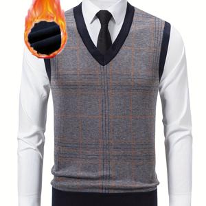 TEMU 남성용 빅사이즈 체크 무늬 플리스 니트 조끼