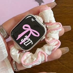 TEMU 애플워치 호환 Y2K 귀여운 체크 & 도트 스트레치 나일론 스트랩 - 리본 장식, 확장 가능한 버클, 애플워치 울트라/시리즈 11/10/9/8/7/6/5/4/3/2/1 호환 - 카와이 액세서리