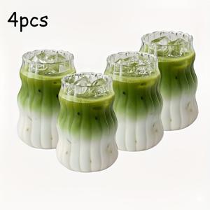 TEMU 4개 또는 6개 웨이브 유리 텀블러 세트. 각 용량은 530ml 또는 18oz이며, 내열성 붕규산 유리 재질로 제작되었습니다. 이 컵은 손으로 쉽게 세척할 수 있으며, 커피, 주스 등 음료 재사용에 적합합니다.