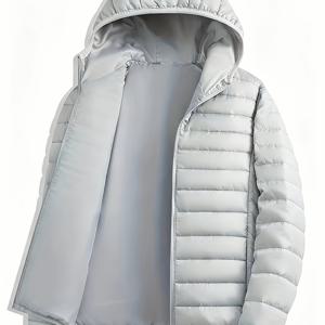 TEMU 남성용 가을/겨울 후드 따뜻한 자켓, 솔리드 컬러 캐주얼 지퍼업 퀼트 코트, 편안하고 스타일리시한 아웃도어 웨어