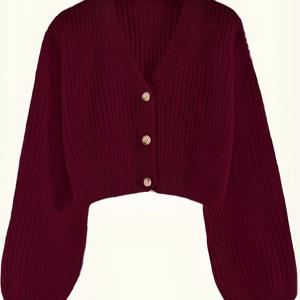 TEMU 우아한 여성용 드롭 숄더 가디건 - 부드럽고 신축성 없는 버튼업 스웨터, 가을과 겨울에 레이어링에 완벽하며, 대비되는 버튼 디자인 특징.