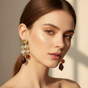 TEMU 스타일 비대칭 여성용 귀걸이 1쌍, 패셔너블한 여성 주얼리 액세서리, 합성 보석이 상감된 불규칙한 아크릴 구슬 펜던트, 가을/겨울 발렌타인데이 하트 귀걸이, 사계절 여성 데일리 파티 및 무도회 장식용, 휴일 기념 발렌타인데이 및 크리스마스 선물