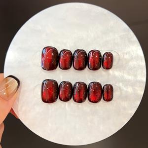 TEMU 오버사이즈 앰버 고양이 눈 패턴이 특징인 수제 네일 스티커 10개입, 최고의 디자인의 짧은 프레스온 네일, 여성에게 적합한 고급 스퀘어 네일, 학교 스타일, 파티 및 쇼핑 매니큐어에 완벽