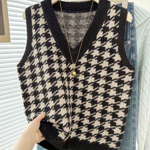 TEMU 여성용 우아한 자카드 하운드투스 스웨터 풀오버 베스트