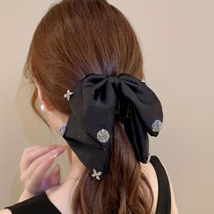 TEMU 우아한 헤어 클립 새틴 리본 헤어 클로 별이 빛나는 번 상어 클립 여성용 헤어 액세서리