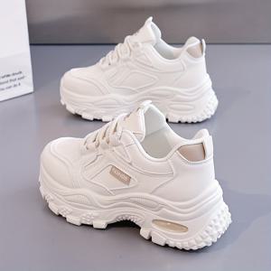 TEMU 2025년 신상 여성용 캐주얼 스니커즈, 패셔너블하고 트렌디한 스니커즈, 감각의 단색, 밑창이 플랫폼으로 키높이 효과 있는 캐주얼 슈즈, 활용도 높고 매치하기 쉬운 여성 신발