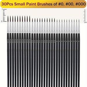 TEMU 30개 세부 페인트 브러쉬 세트 - 미니어처 & 공예용 #0 #00 #000 사이즈 나일론 브리스틀, 수채화 & 유화에 적합 - 정밀 브러쉬, 작은 모델, 인형집 장식, 임시 & 전문 아티스트용
