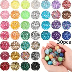 TEMU 30/50개 대용량 16mm 두꺼운 라인스톤 비즈 - 반짝이는 구형 디스코볼 비즈, DIY 주얼리 만들기, 팔찌, 크리스마스 공예, 파티 용품 - 목걸이 & 귀걸이용 대용량 참 팩 (30개 또는 50개 비즈)