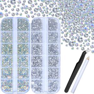 TEMU 네일 스톤 2박스 - 1800개 다중 사이즈, 라운드 플랫백 젬 AB 레진 젤리 스톤, 펜과 핀셋 포함, 네일 아트 및 DIY 공예용