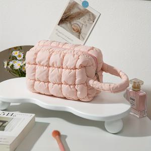 TEMU 1개 패션 퀼팅 체크 화장품 파우치 - 심플한 대용량 여성 핸드백, 휴대용 수납백, 여행용 세면 가방, 지퍼 클로저 디자인, 화장품 및 일상용품 수납에 적합한 멀티펑셔널 스토리지