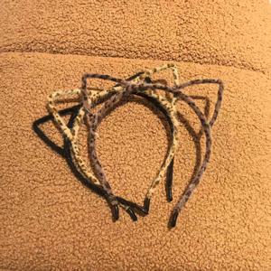 TEMU 스타일리시한 헤어밴드 3종: 축제 분위기의 프린트 고양이 귀 머리띠, 세안 및 스타일링용 귀여운 플러시 귀 머리띠