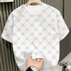 TEMU 남성용 통기성 좋은 폴리에스터 캐주얼 티셔츠 - 루즈핏 반팔 라운드넥 카키색 셔츠, 영문자 & 기하학적 프린트, 약간의 스트레치, 야외, 헬스, 휴가, 파티용 - 세탁기 사용 가능, 선물용으로 이상적 (사계절 착용)