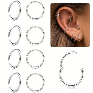 TEMU 8개 세트 316L 스테인리스 스틸 저자극성 귀 관절, 헬릭스, 룩, 세푸름, 입술, 관절 피어싱 수납형 링 - 사이즈 8mm/10mm, 여성 및 남성을 위한 우아한 바디 주얼리, 민감한 피부에 안전한 베이지 색상, 데일리 및 특별한 날 피어싱 링
