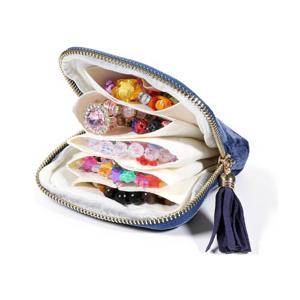 TEMU 소형 블루 벨벳 여행용 주얼리 파우치 1개, 휴대용 주얼리 보관 가방, 여성용 여행용 주얼리 케이스 정리함, 목걸이, 팔찌, 뱅글, 반지, 귀걸이, 보석 수납용 지퍼 파우치백