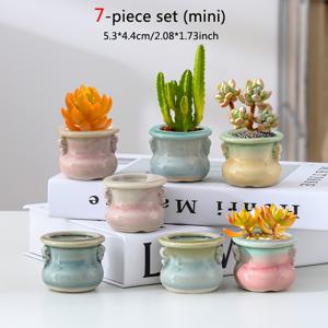 TEMU 4개 또는 7개 일본식 미니 세라믹 다육이 화분 세트 - 아이스 크랙 유약 미니어처 라운드 화분, 선인장, 허브, 다육이용 야외 장식 (세라믹 도자기 컬렉션)
